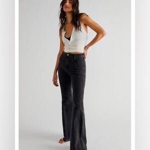 Free People Women's High Rise Florence Flare Jeans Denim Black Coal Size 30